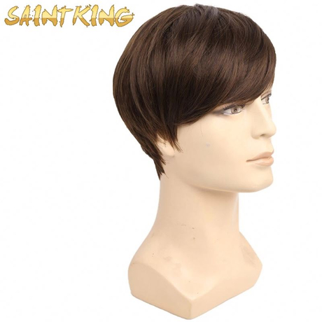SWM01 wig wholesaler 12 inch black synthetic short hair wig men natural wigs for sale