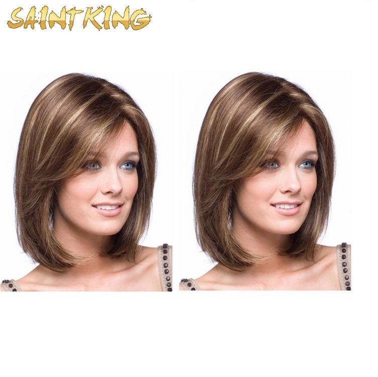 MLCH01 Wholesale High Temperature Fiber Middle-part Bob Straight Black 16" Synthetic Hair Lace Front Wigs for Women Wigs