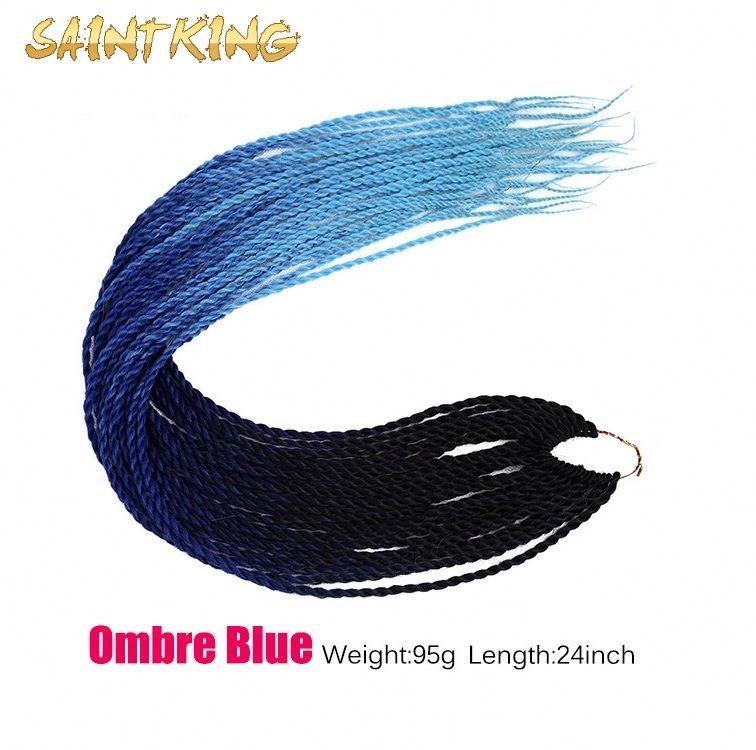 BH02 Blue Double Braided Wigs Middle Part Synthetic Lace Wig with Natural Hairline Heat Resistant Hair Colorful Lace Wig