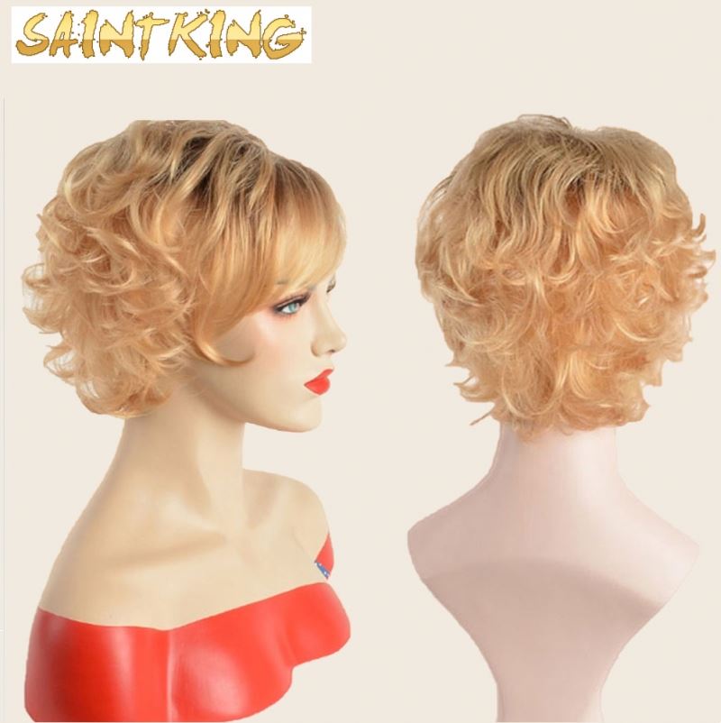 Wholesale Vendor Cheap Short Pixie Cut Finger Wave 613 Blonde Wig with Bangs for Black Women Synthetic Hair Wigs