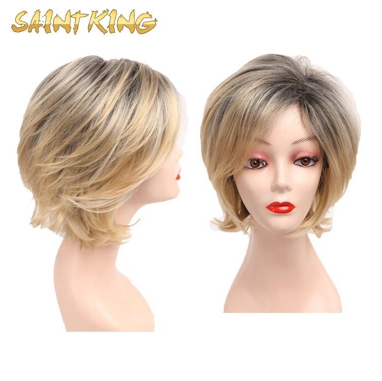 MLCH01 Lace Front Wig Colorful Short Straight Wigs for Women Dark Roots Brown Synthetic Lace Front Wig Natural Hair