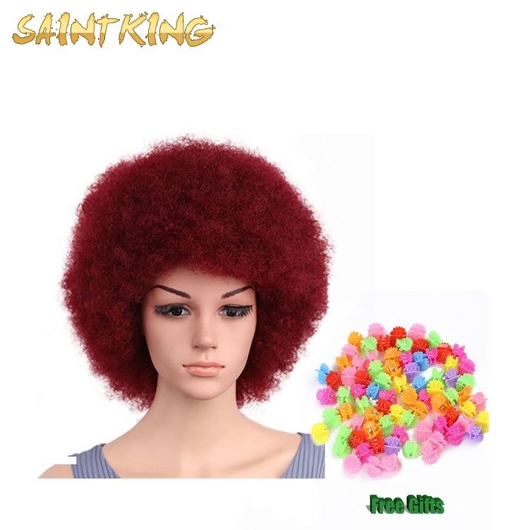 Cheap Short Afro Curly Blonde Wig with Bangs Shoulder Length Kinky Fluffy Synthetic Hair Wigs for Black Women